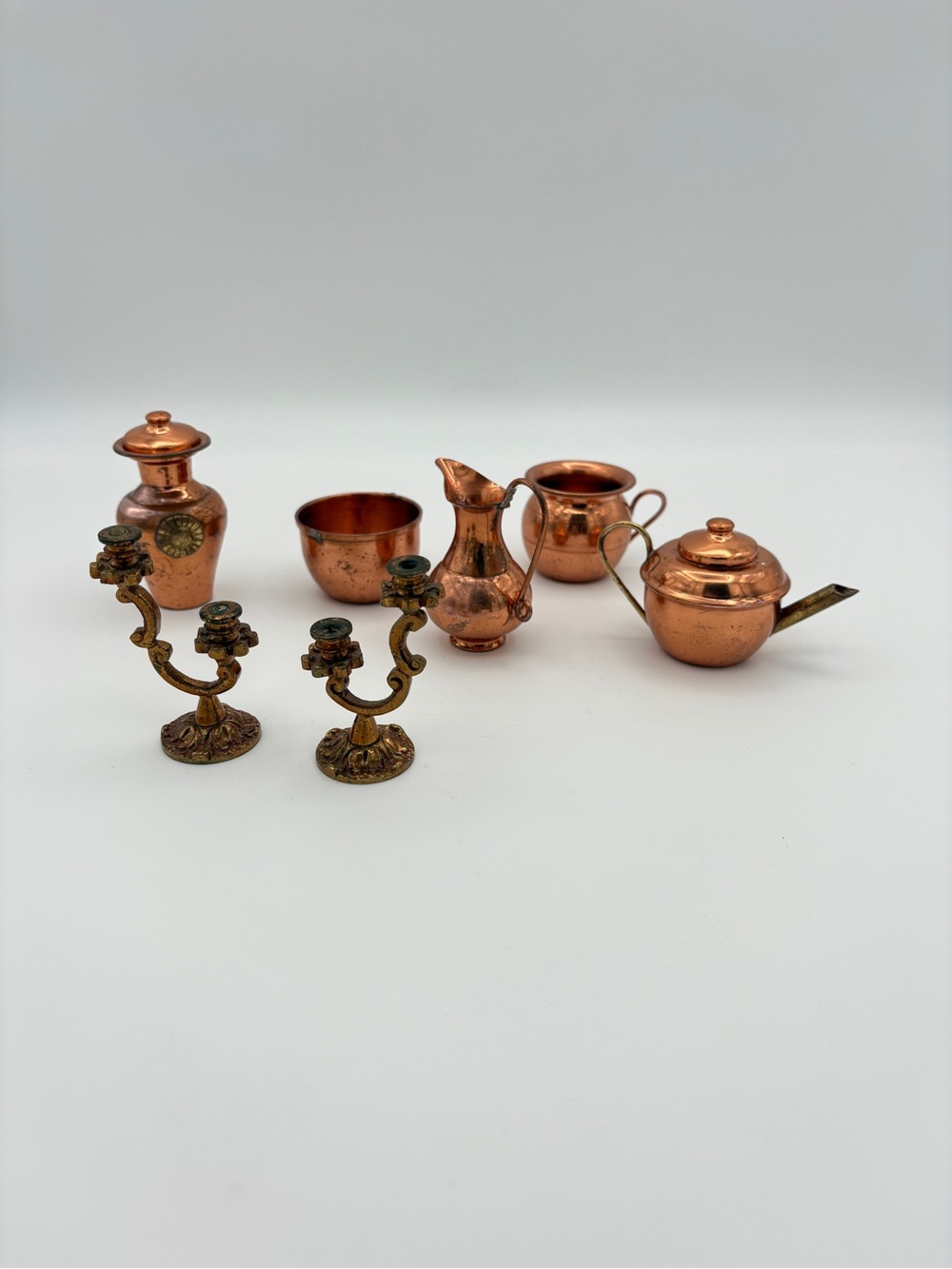 Vintage Miniature Copper-Plated Brass Lot Dollhouse Decor